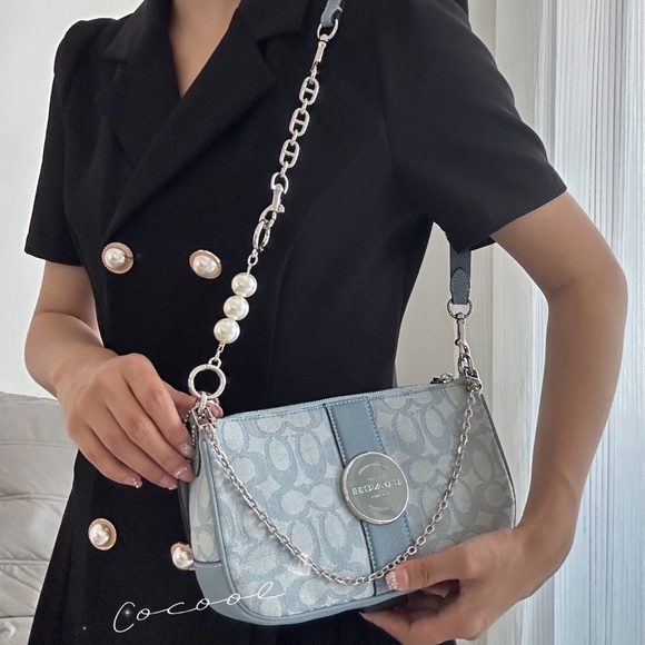 NWT Coach C8306 Lonnie Baguette Crossbody In Signature Jacquard in Marbleblu - Picture 7 of 14